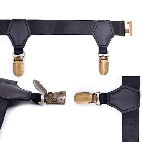 Strømper til mænd og kvinder, 1 par sorte strømper med dobbelt hårde metalclips, elastiske og justerbare