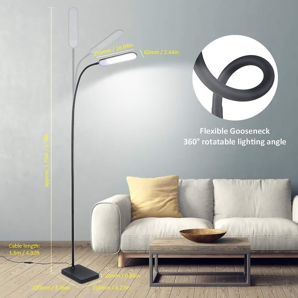 Touch Dimbar Toning LED-läslampa Vardagsrum Sovrum Flexibel Hals Läslampa Ögonskydd
