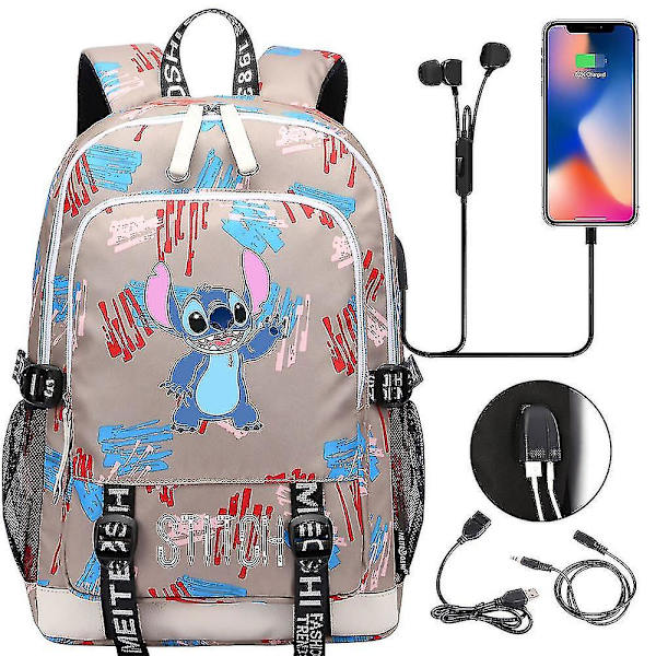 Stitch Rejsetaske, Skoletaske Med USB Opladning, Oxford Rygsæk Til Lilo Og Stitch Fans, Teenagers Laptop Taske, Ideel Fødselsdagsgave Taske 6