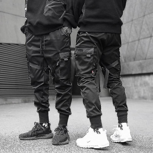 Men Hip Hop, Ribbons, Pocket Cargo Trousers Pants