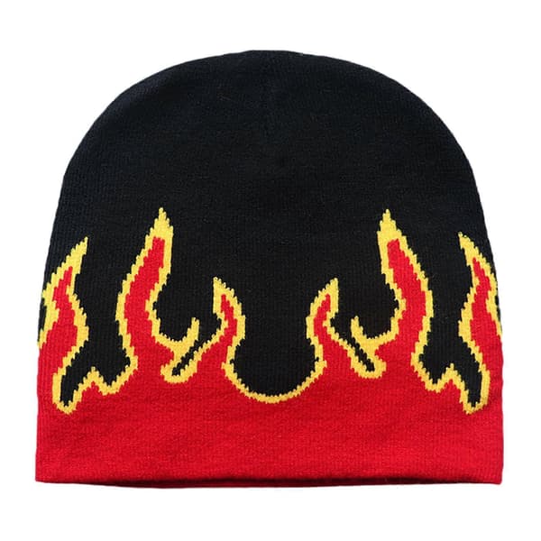 Flame Mössa Flame Skull Cap Eldflamma Mössa Stickad Mössa Hatt Slouchy Mössa Grafisk Mössa Y2K Mössor Skullies Mössa Red