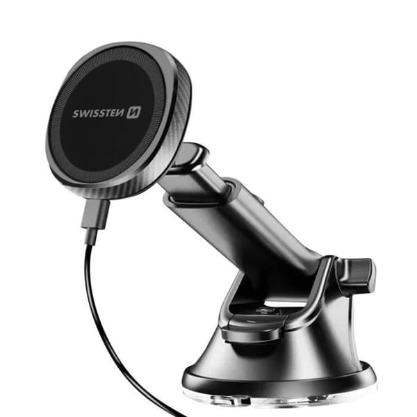 Magsafe iPhone Car Holder Quick Charge 15W Swissten Suction Cup Mount Black