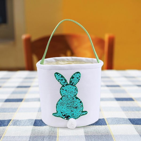 Påskäggpåse med kanin-design, paljetter, för godis, gåvojakt, hink, väska med handtag Blue