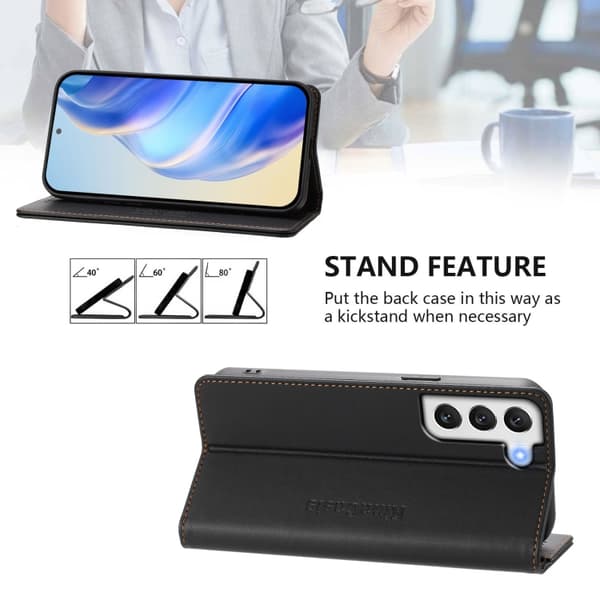 Samsung Galaxy S21+ 5G Skal RC01 Dubbelvikts Magnetisk RFID Läder Svart