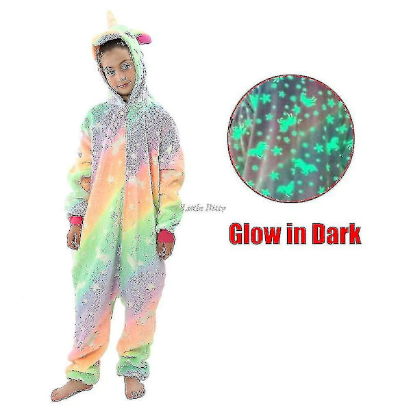 Tonårsflickor Enhörning Pyjamas 4 6 8 10 12 År Barn Kigurumi Pyjamas Glow In The Dark Enhörning Onesie Kigurumi Barn La72 8t height 115-124cm