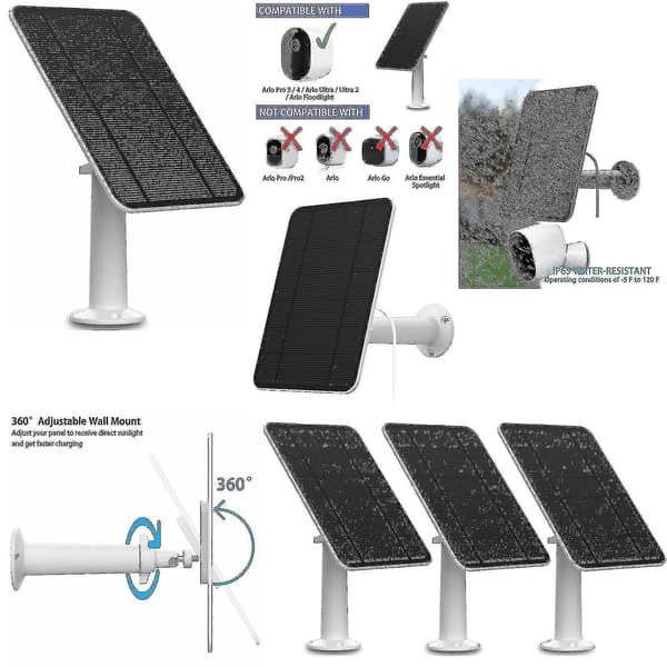 Solpanelopladning til Arlo Ultra/ultra 2/pro 3/pro 4/pro 3 spotlight/go 2 4w