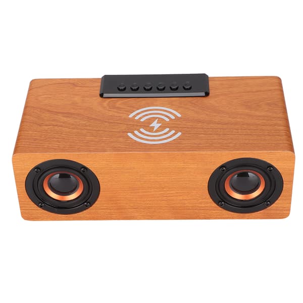 Wireless Bluetooth Speaker 10W Wireless Charging Wood Retro Alarm Clock Speaker for Mobile Phones Tablets Light Walnut