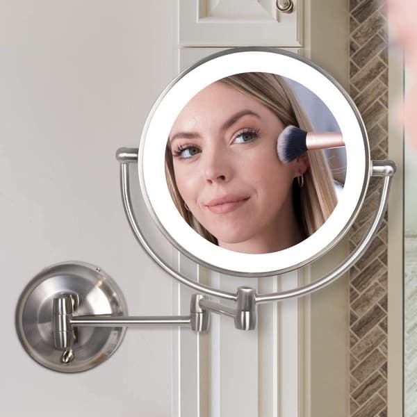 Elegant Chrome Wall-Mounted Makeup Mirror, 10X Magnifying Double-Sided LED-Illuminated Makeup Mirror for Bathroom with 7 Inch Extendable Arm and USB