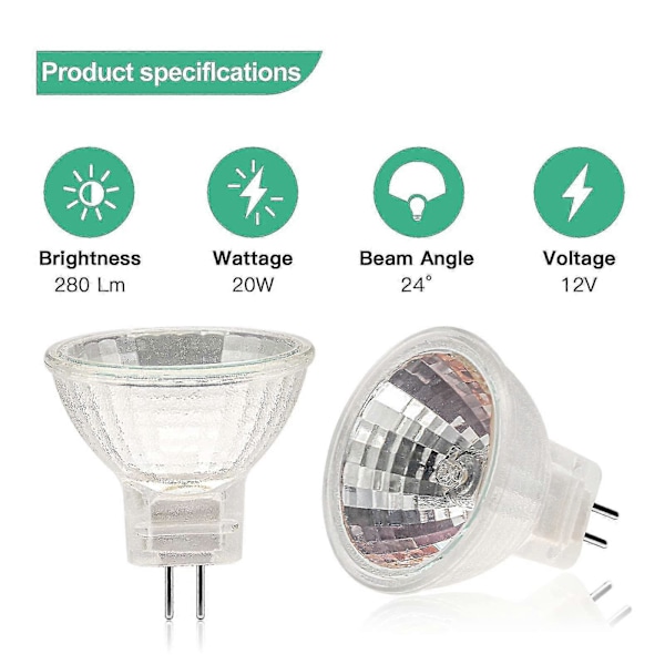 12 stk MR11 Halogenpærer GU4 Halogenlampe 12V 20W MR11 GU4 Dæmpbar Pære Glasdæksel Til Loftlampe 2-polet Halogenlampe 2700K Varmt Hvid