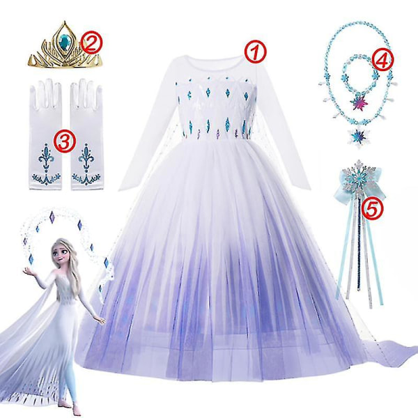 Girls" Frozen Princess Dress: Mesh balklänning för cosplay som Elsa eller Anna 6PCS Elsa Dress Set 5-6T (120)