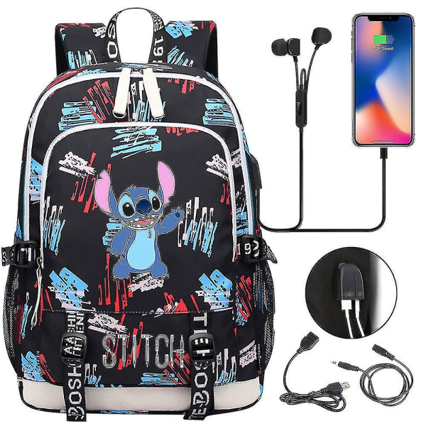 Stitch-rejsetaske, skoletaske med usb-opladning, Oxford-rygsæk til Lilo og Stitch-fans, teenagere-laptoptaske, ideel fødselsdagsgavetaske 4