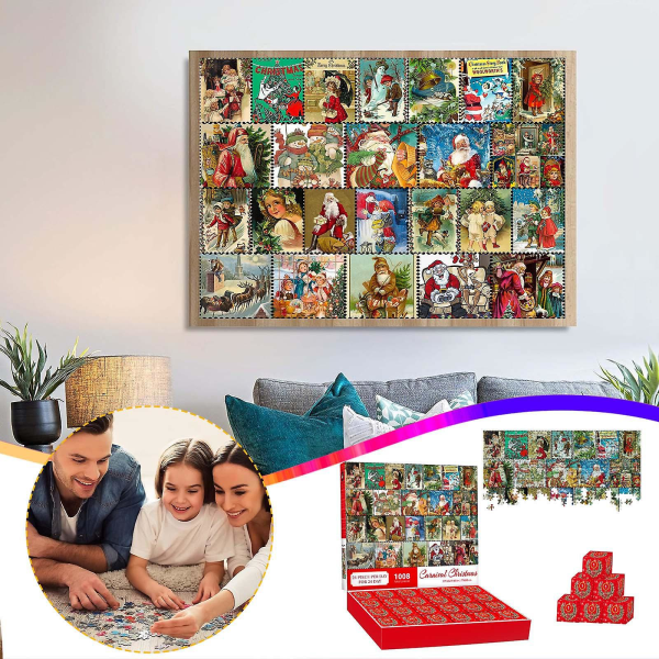 I morgen Levering Jul 2023 Adventskalender Puslespil, Adventskalender Puslespil 1008 Stk Julekalender 2023 Mand Og Kvinde Julemand Gavepus