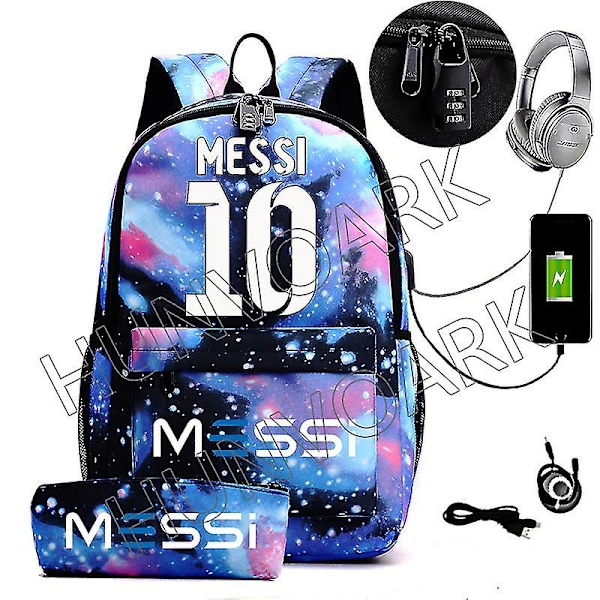 Messi Vattentät Ryggsäck USB-Laddning Casual Reseryggsäck Kvinnor Män Stor Kapacitet Resa Laptop Ryggsäck Skolväska Chocolate