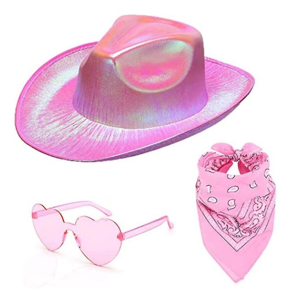 Herre Western Cowboy Hat Bandana Solbriller Sæt Rave Space Cowgirl Hat Pink