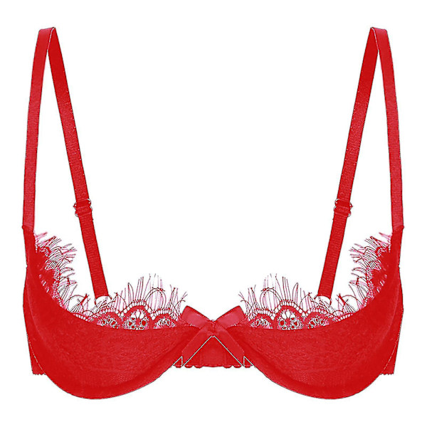 Dame 1/2 Kop Push Up Underwire Lace BH Lingeri Åben Brystkop BH Toppe Justerbar Rem Svampepolstret BH Undertøj Red  C S