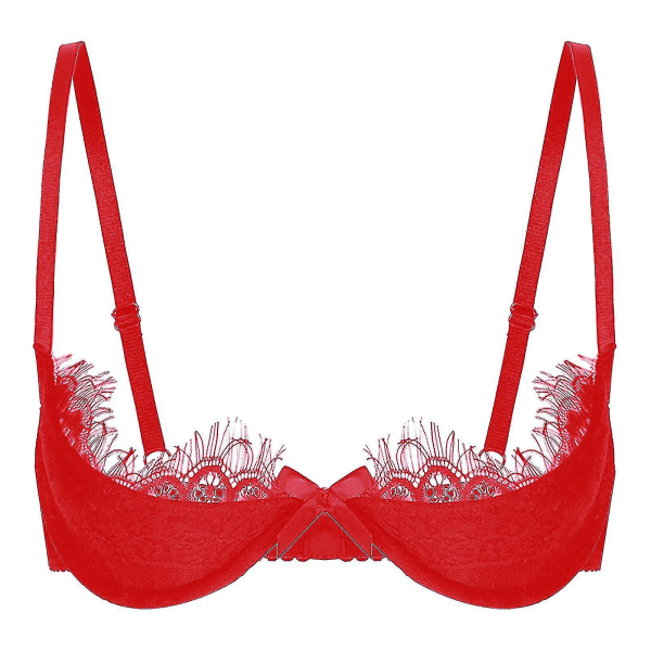 Naisten 1/2 Cupin Push Up Underwire Pitsiliivit Alusvaatteet Open Breast Cup -rintaliivit Topit Säädettävä hihna Pehmustettu rintaliivit Red  C XXL