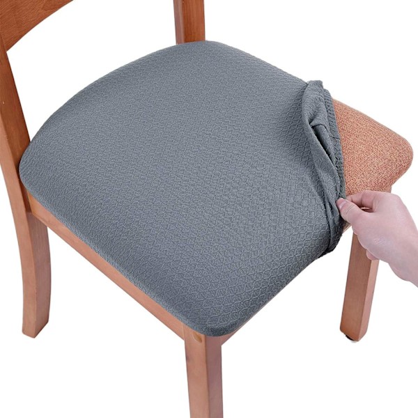 Strækbare Jacquard Spisestol Betræk, Aftagelige Vaskbare Anti-Støv Spisestol Sæde Betræk med Bånd - 2 Stk Grey