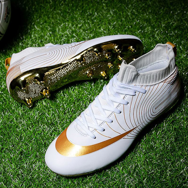 KIDENG Fotbollsskor för Barn Pojkar Flickor Ankel Fotbollsskor Gräs Träning Sport Skor Sneakers Yj723 White 37