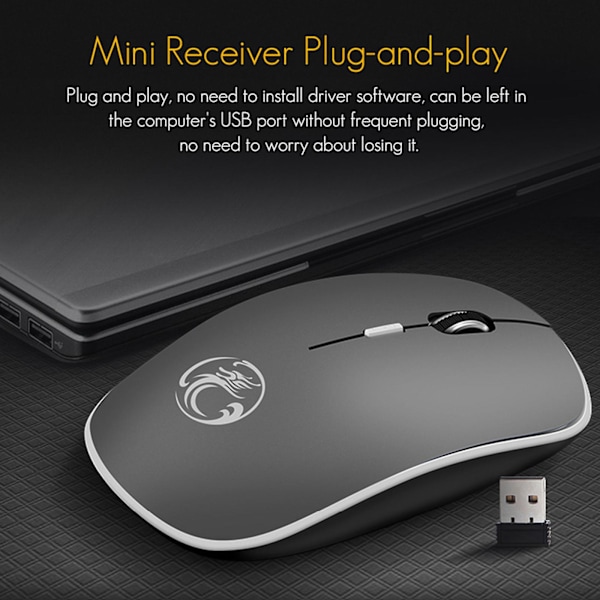 Langaton Hiiri 2.4g Meluton Hiiri USB-vastaanottimella Kannettava Tietokoneen Hiiri PC:lle Tabletille Kannettavalle Tietokoneelle Windows-järjestelmällä Gray