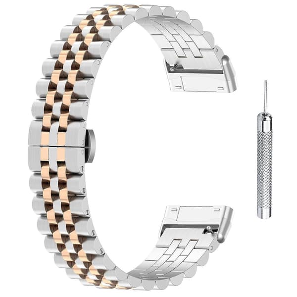 Til Fitbit Versa 3/Versa 4 Urremme i rustfrit stål, 5 perler, udskiftningsurrem med værktøj Multicolor Style I