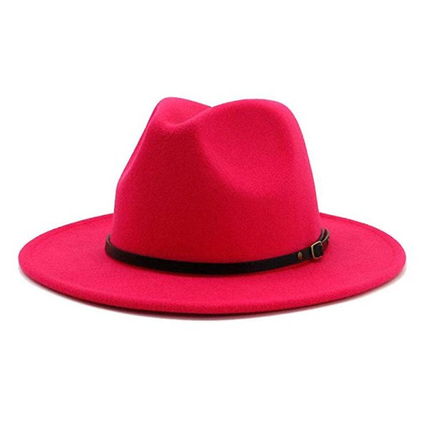 Naievear Jazz Cap Bred Brim Pustende Solid Color Fedora Hat Vinter Floppy Dame Cap Streetwear Rose Red