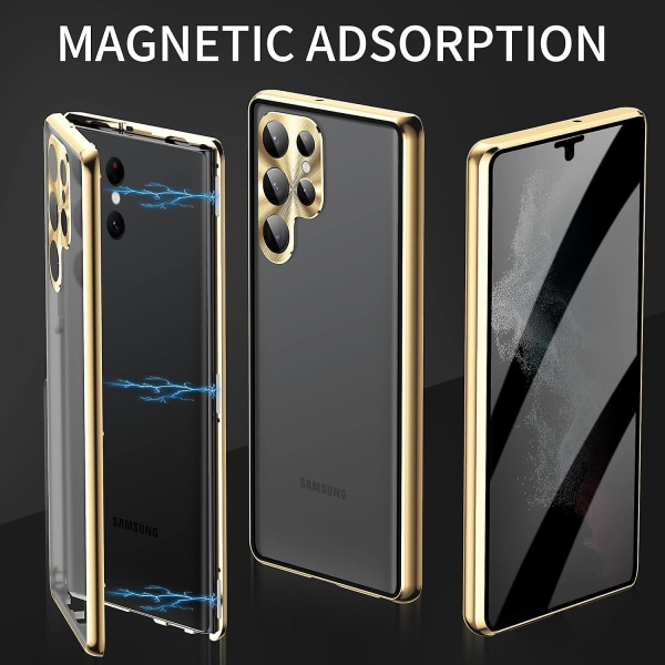 Personvern Magnetisk Etui For Samsung Galaxy S24 Ultra/s24 Plus/24 Anti-Snik Magnetisk Dobbeltsidig Herdet Glass Deksel Black Galaxy S24 Ultra