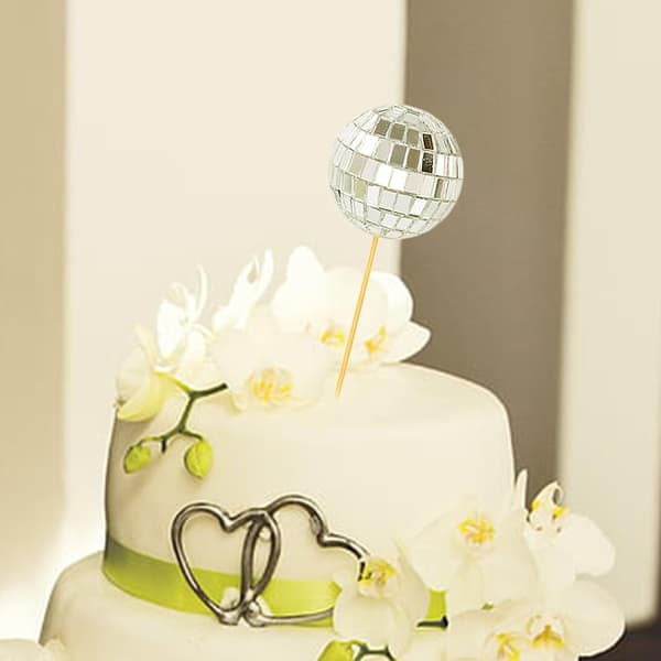Diskokugle kagepynt, spejl diskokugler kagepynt, glitter madpinde diskokugle kage topper, til ferie dimission 4cm Small