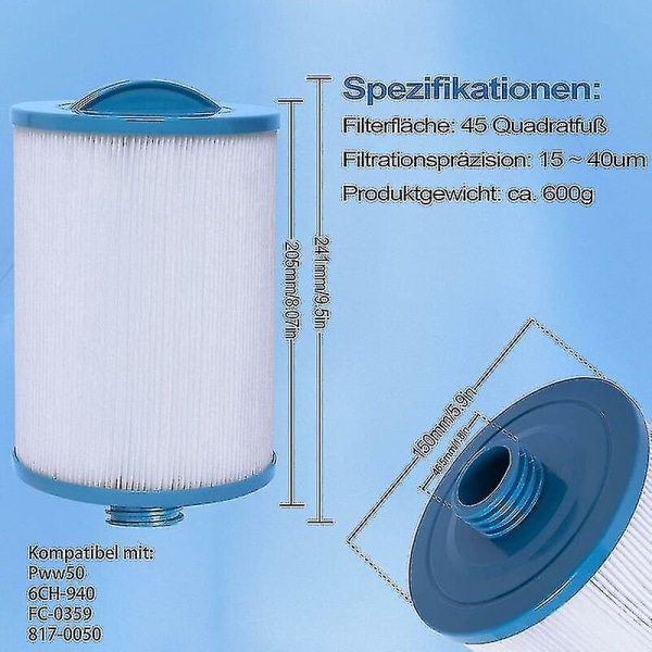 2 x Spa Filterpatron, Jacuzzi Udskiftningsfilter, Spa Business Jacuzzi Pww50 6ch-940
