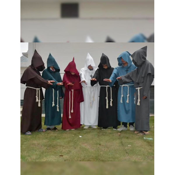 Unisex Aikuisten Keskiaikainen Takki Puku Munkki Huppu Takki Viitta Friar Pappi Noita Halloween Tunika Puku 3kpl Burgundy Small
