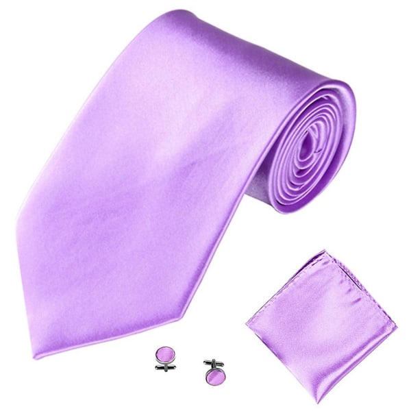 Herre Dress Dress Solid Farge Dress Dress Slips Necktie Mansjettknapper Lommetørkle Sett Smoking Dress Lilac