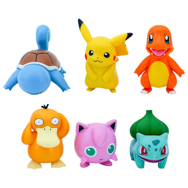 6 stk. Pokémon Figurer Super Søde Samleobjekter Mini Pikachus Squirtle Bulbasaur Psyduck Charmander Jigglypuff Figur Model Legetøj