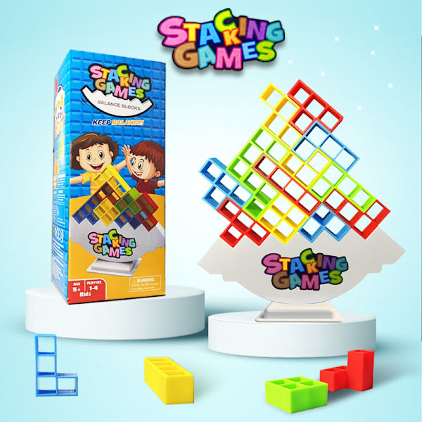 48 Stycken Tetra Tower Spel Balans Stapling Lagbyggnad Block Brädspel för Barn och Vuxna, Tribe Toys