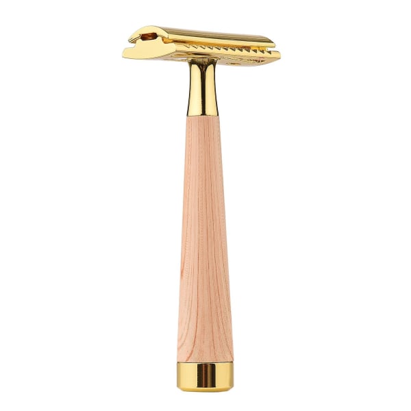 1 stk Dobbeltkantet Sikkerhedsskraber med Langt Naturligt Træhåndtag Skraber Razor Alloy Scalloped Bar khaki