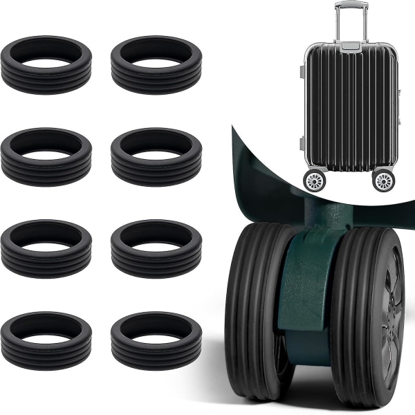8 stk. Bagage Hjul Cover, Bagage Kuffert Hjul Protector Covers, Silikone Bagage Spinner Wheel Covers Ingen støj Black