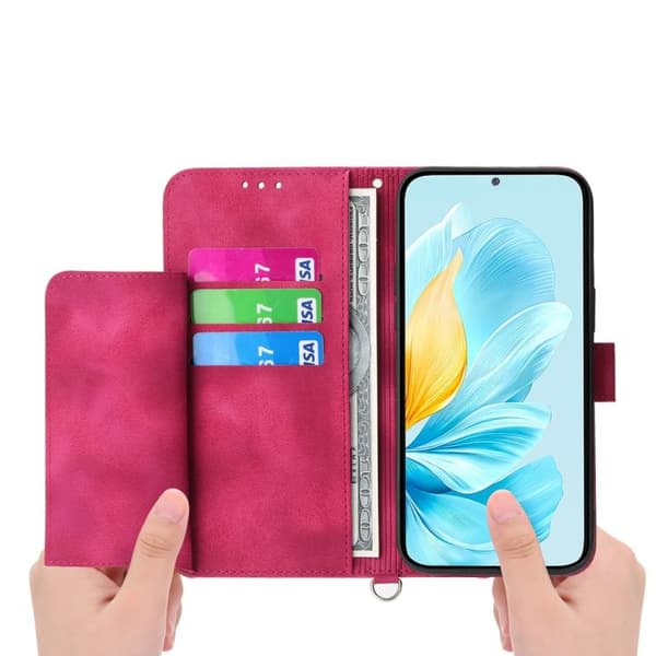 Samsung Galaxy S26 5G Case with Flower Embossing - Leather Case Vinrött