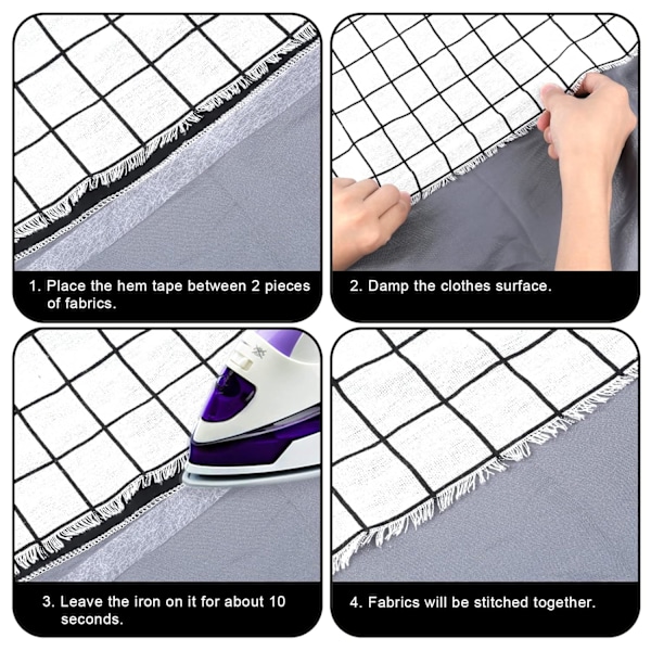 Rulle med 70 meter stryktejp, fålltejp för strykning av trasiga kläder jeans byxor kjol (svart 1,5 cm, vit 2 cm bred)