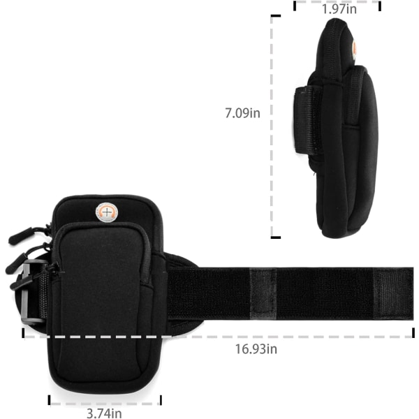 Löpararmband Telefonhållare, Rem för löpning av telefonen, Mobil Armbandsväska, Kompatibel för iPhone XS MAX XR 12/11/8/7 Plus, Mobiltelefon upp till 6,3" (svart)