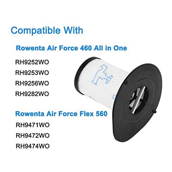 2 st filter för Rowenta Air Force 460 Allt-i-ett Rh92xx och Air Force Flex 560 Rh94xx Dammsugare