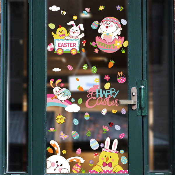 Window Cling Decor Viehättävä hieno työstö täynnä elinvoimaa Bunny pääsiäisikkuna kiinnittyy tarroja ikkunaruutuun 3