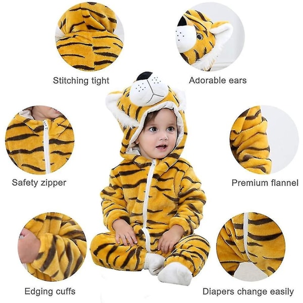 Unisex baby eläinasu talvisyksyinen flanellihupullinen housu Cosplay Tiger 90