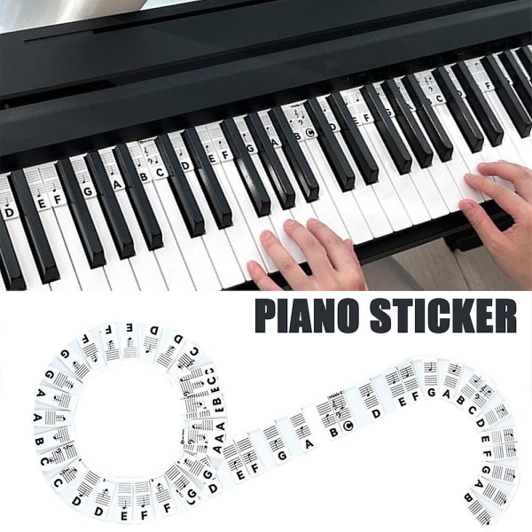 88 tangenter Gjenbrukbare silikonklaverklaviaturnoteetiketter Pianonoterguideklistremerker Black and White