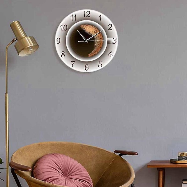 Kopp kaffe med skum Dekorativ tyst väggklocka Köksinredning Kaféväggskylt klocka
