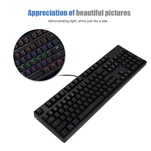 M-8 104 Keys Rainbow Backlit Mechanical Wired Computer Keyboard Gaming Office 0.1