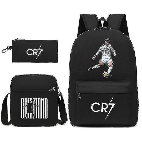 Fodboldstjerne C Ronaldo Cr7 trykt rygsæk omkring den studerende tredelt rygsæk. Black 2 Single shoulder bag