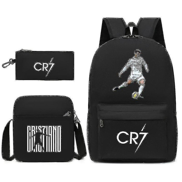 Fotbollsstjärna C Ronaldo Cr7 ryggsäck med printed runt studenten Tredelad ryggsäck. Black 2 Single shoulder bag