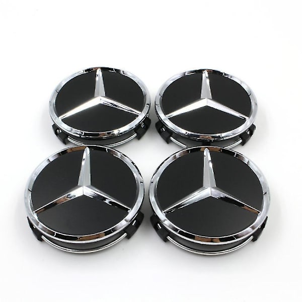 4-delad Bilhjulsöverdrag, Benz-logotyp 75 mm Hjul, Centrala Hjulöverdrag Fälg Logotyp 3 Hörn Fälg Emblem black