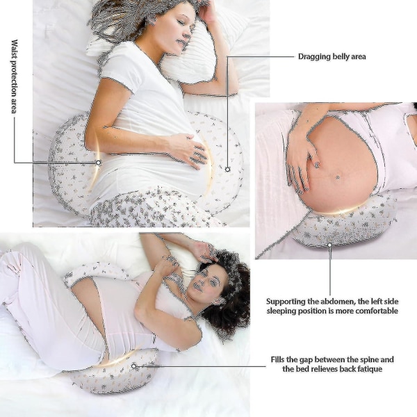 Graviditetspude, trappepude til gravide med justerbar, aftagelig, vaskbar pudebetræk, mavestøttepude