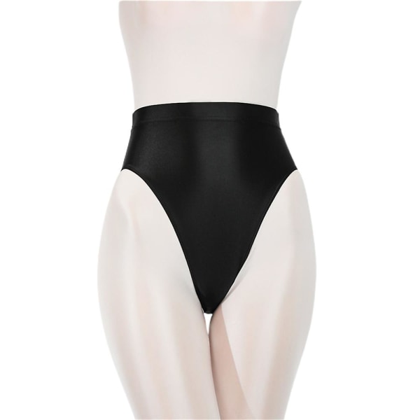 Kvinder silkeagtig skinnende satin blank våd look underbukser med høj talje undertøj Trusser Black M