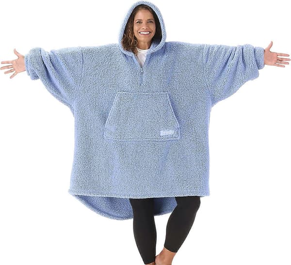 Teddy Bear Quarter Zip Oversized Microfiber Sherpa Bærbar Blanket Med Lynlås One Size denim