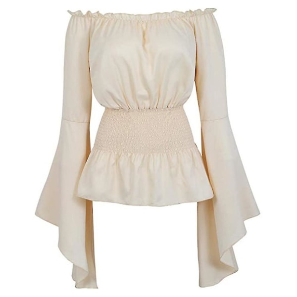 Blus för kvinnor, medeltida viktoriansk, axelbandslös, festtopp, cosplay-kostym Beige S